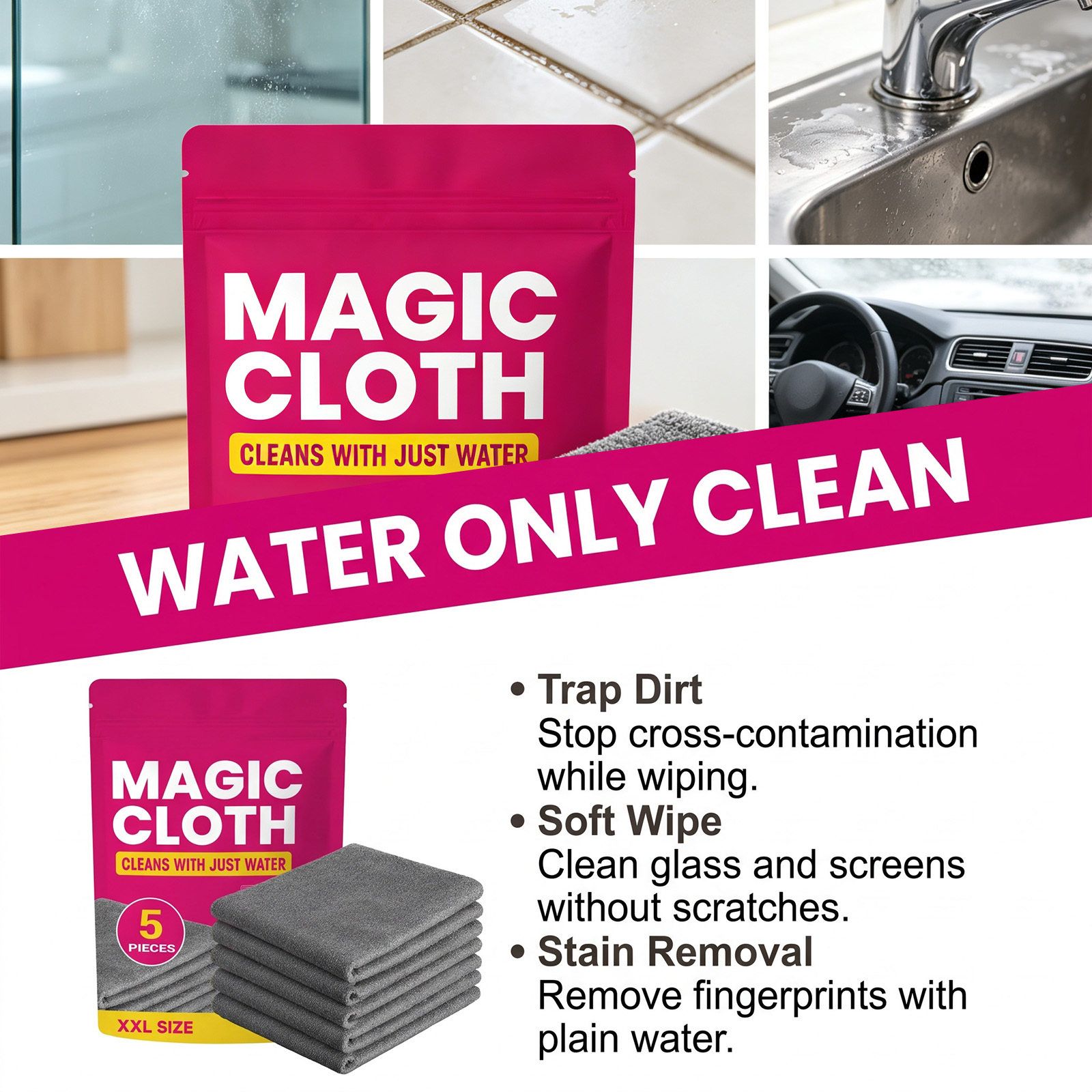 Magic Cleaning Cloths 5PCS Mic - Glass Cleaner Streak ulasan dan harga